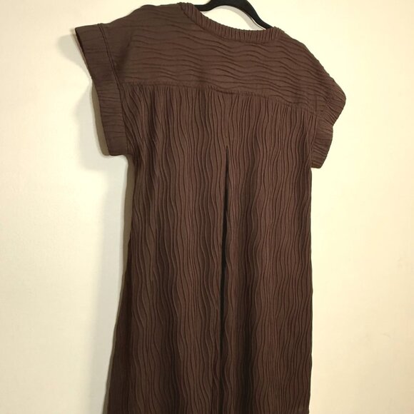 Crinkle Textured Brown Short Sleeve Dress Pockets Lined by Entro Size Women's M - Picture 3 of 8
